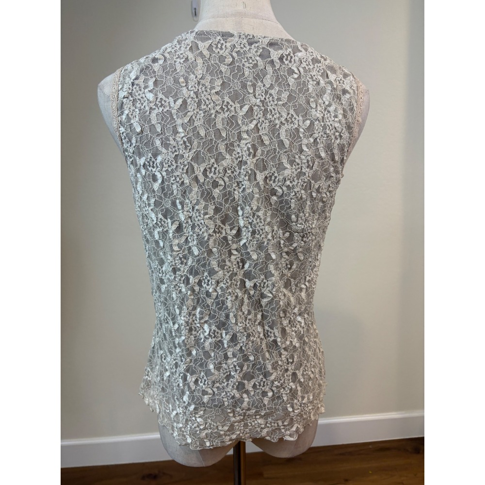 Vtg Y2K Babydoll Top M Gray Lace Embroidered Sleeveless Coquette going out cute - Picture 4 of 7